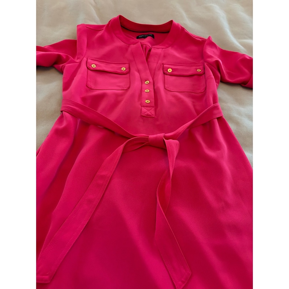 Jones New York Pink Shirt Dress  Sz 10 Short Sleeve Belted Knee Length